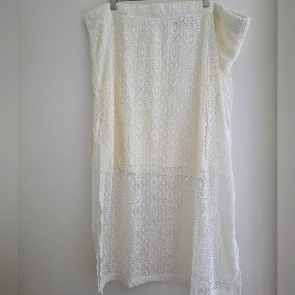 G By Giuliana Soft White Lace Midi Skirt With‎ Side Slits Sz. 3X